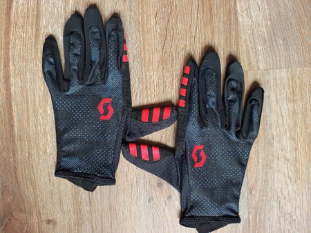 Gants Scott Traction S bleu, noir et logo rouge