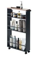 YAMAZAKI TOWER Schmaler Rollwagen, schwarz, mit Holzablage