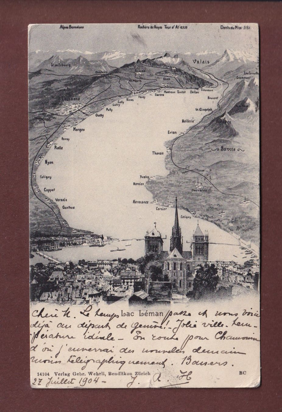 Ansichtskarten: GENEVE et le Léman - 1904 – Gebraucht aus Pully von nicecards