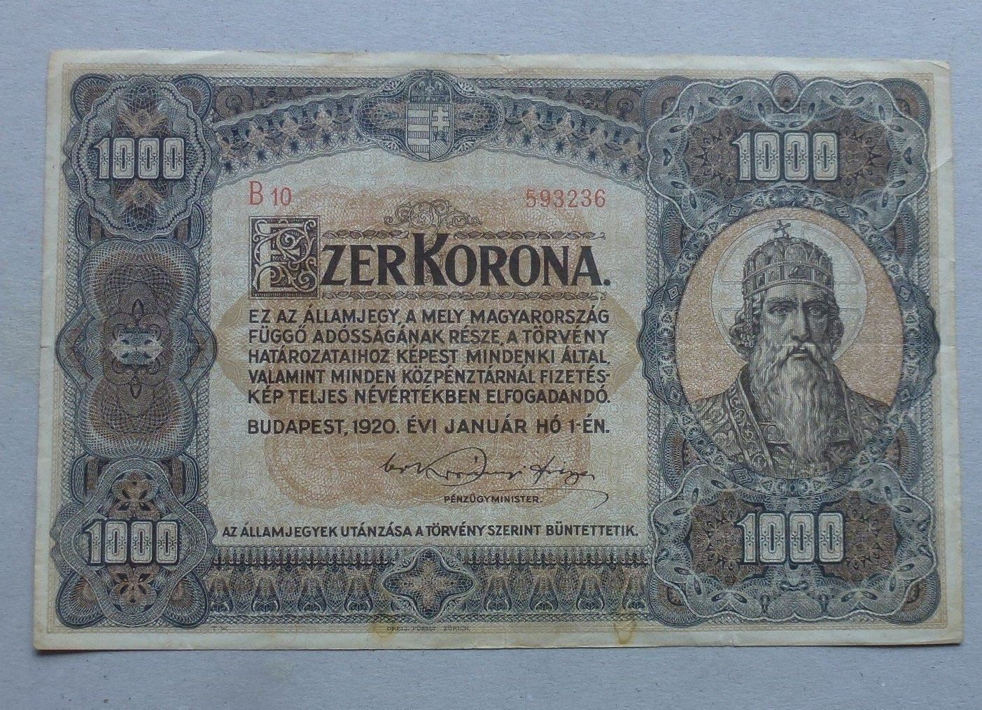 Billets de banque: Ungarn ++ 1000 Kronen 1920 – D'occasion à Walkringen par Casablanca777