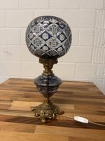 Tischlampe blaues Kristallglas Messingfuss antik Zustand