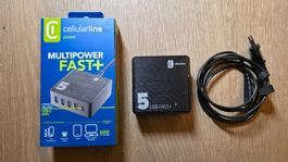 USB Ladegerät, 60W, Cellularline Multipower 5 Fast+ / OVP