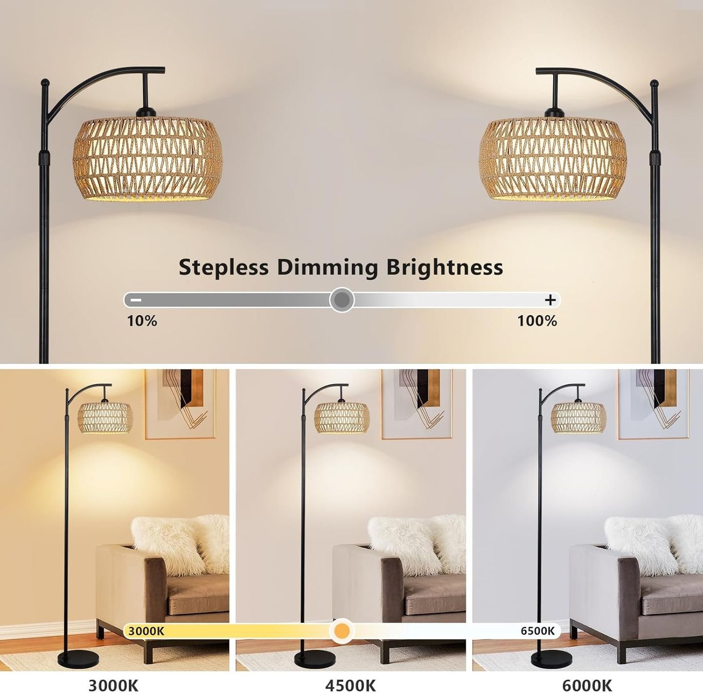 Lampade: Stehlampe Standleuchte Rattan Lampe dimmbar LED E27 Schwarz – Nuovo e nell'imballaggio originale da Wittenbach venduto da VELARO 3