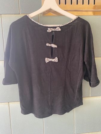Pullover schwarz dünn 3/4 mit Schleifen Gr. 36 / 38 Damen