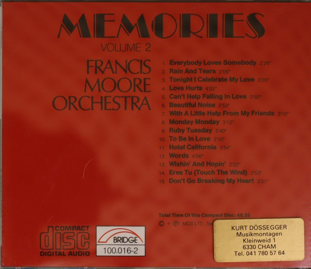 CDs: Francis Moore Orchestra- Memories Volume 2 – Gebraucht aus Luzern von CONTENTI 2