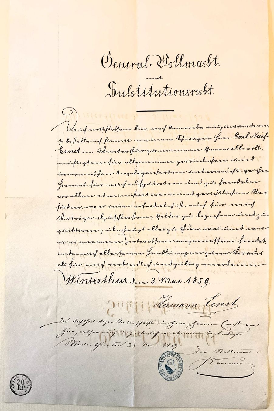 Documenti: 14 Dokumente Todesfall H.Ernst in Amerika 1864 v. Winterthur – Usato da Pfungen venduto da Doku7 1