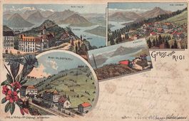 Gruss vom Rigi, Litho, 4 Bilder, gelaufen 1898