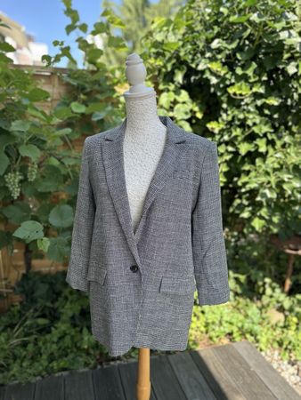 C&A BLAZER Gr. 38 (EUR) Schwarz-Weiss Tweed-Optik