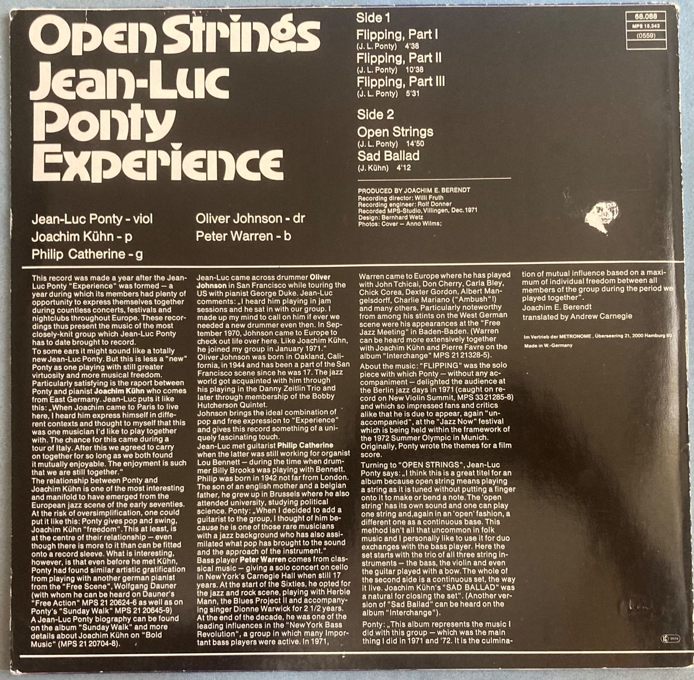 Schallplatten: JEAN-LUC PONTY EXPERIENCE - OPEN STRINGS – Gebraucht aus Poliez-Pittet von Newtown-Records 1