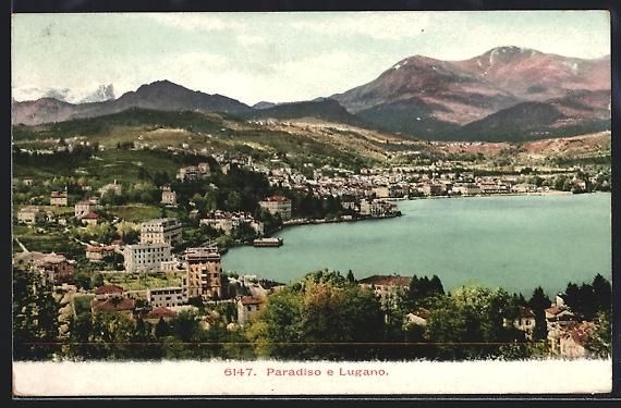 Cartoline postali: AK Lugano Paradiso, Gesamtansicht, 1907 – Usato da Berlin venduto da bartko-reher