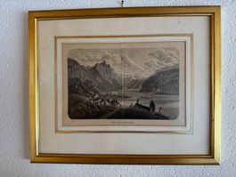 Stich in Goldrahmen  Weesen et le lac de Wallenstadt