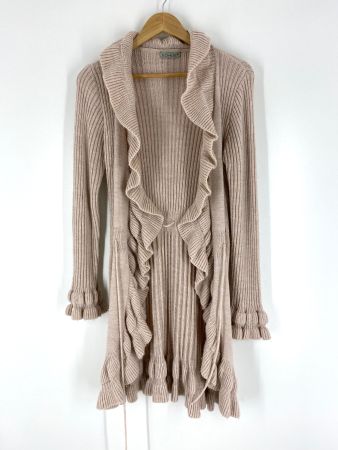 Strickjacke Damen Grösse L, rosa, mit Rüschen, lang