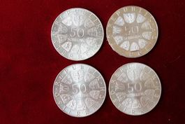4x Gedenkmünzen 50 Schilling 900 Sil.80 gr.
