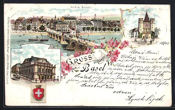 Cartoline postali: Litho Basel, Klein-Basel, Theater, Spale – Usato da Berlin venduto da bartko-reher