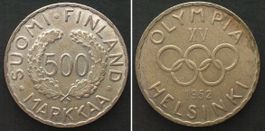 FINNLAND 500 Markkaa 1952 OLYMPIA HELSINKI Silber unz