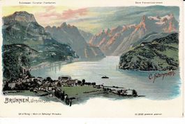 BRUNNEN sehr schöne Steinmann-Litho um 1900!