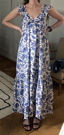 Mango Maxi Dress Floral Blue White Size S