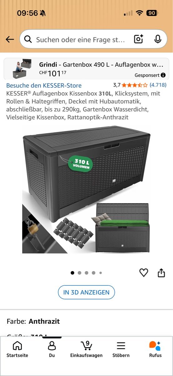 Keter Coffres de rangement: Kesser Auflagenbox 310L Anthrazit Gartenbox – D'occasion à Zweidlen par sar_2k7t 2