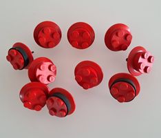 10x Lego Räder mit Achsen rot, 3x mit Gummiband
