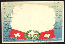 Präge-AK Luzern, Löwen-Denkmal mit Fah