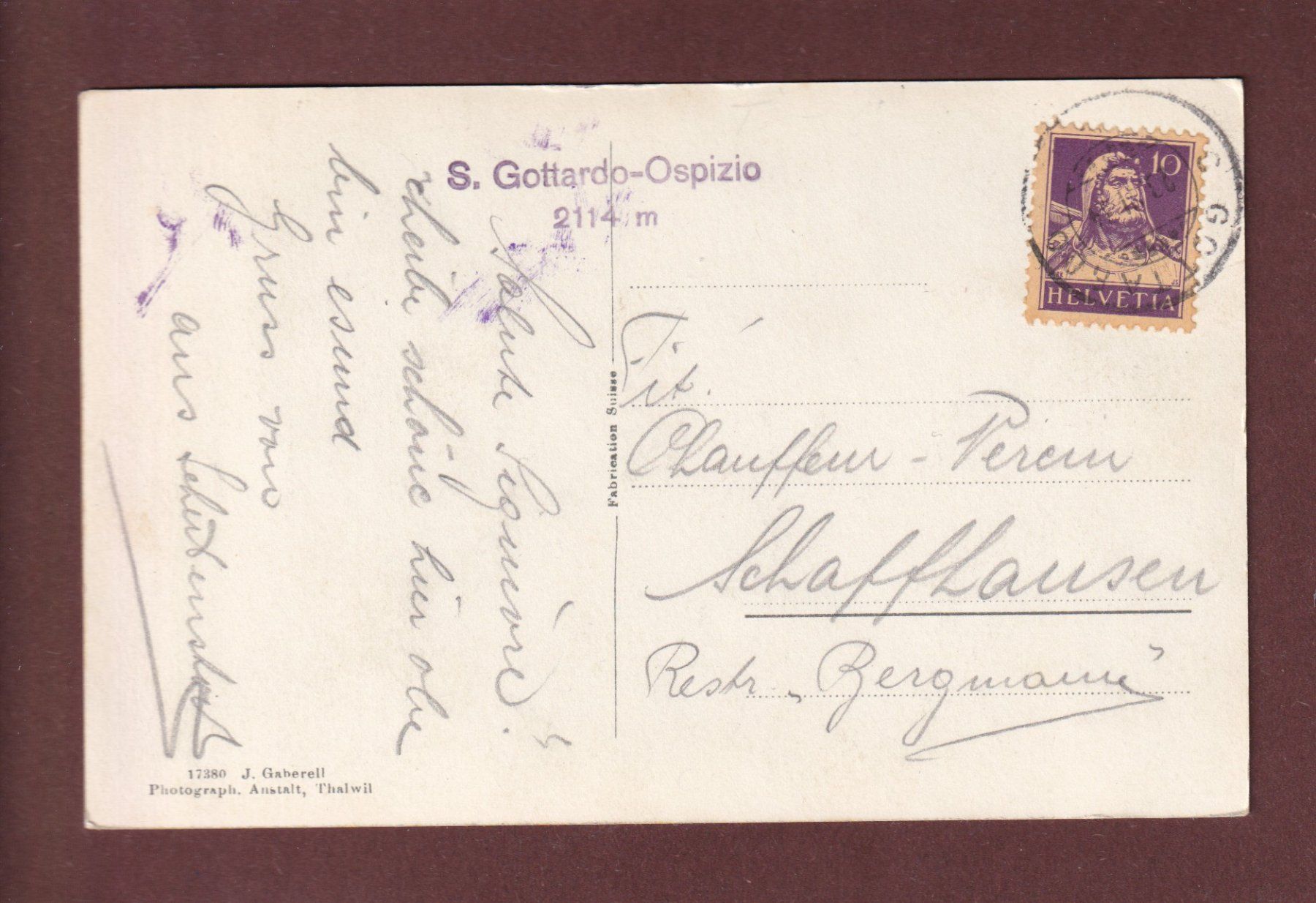 Cartoline postali: GOTTHARD-HOSPIZ - Monument Guex - 1934 – Usato da Pully venduto da nicecards-shop 1