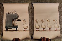 Lot de 2 affiches sur toile avec des canards / oie café