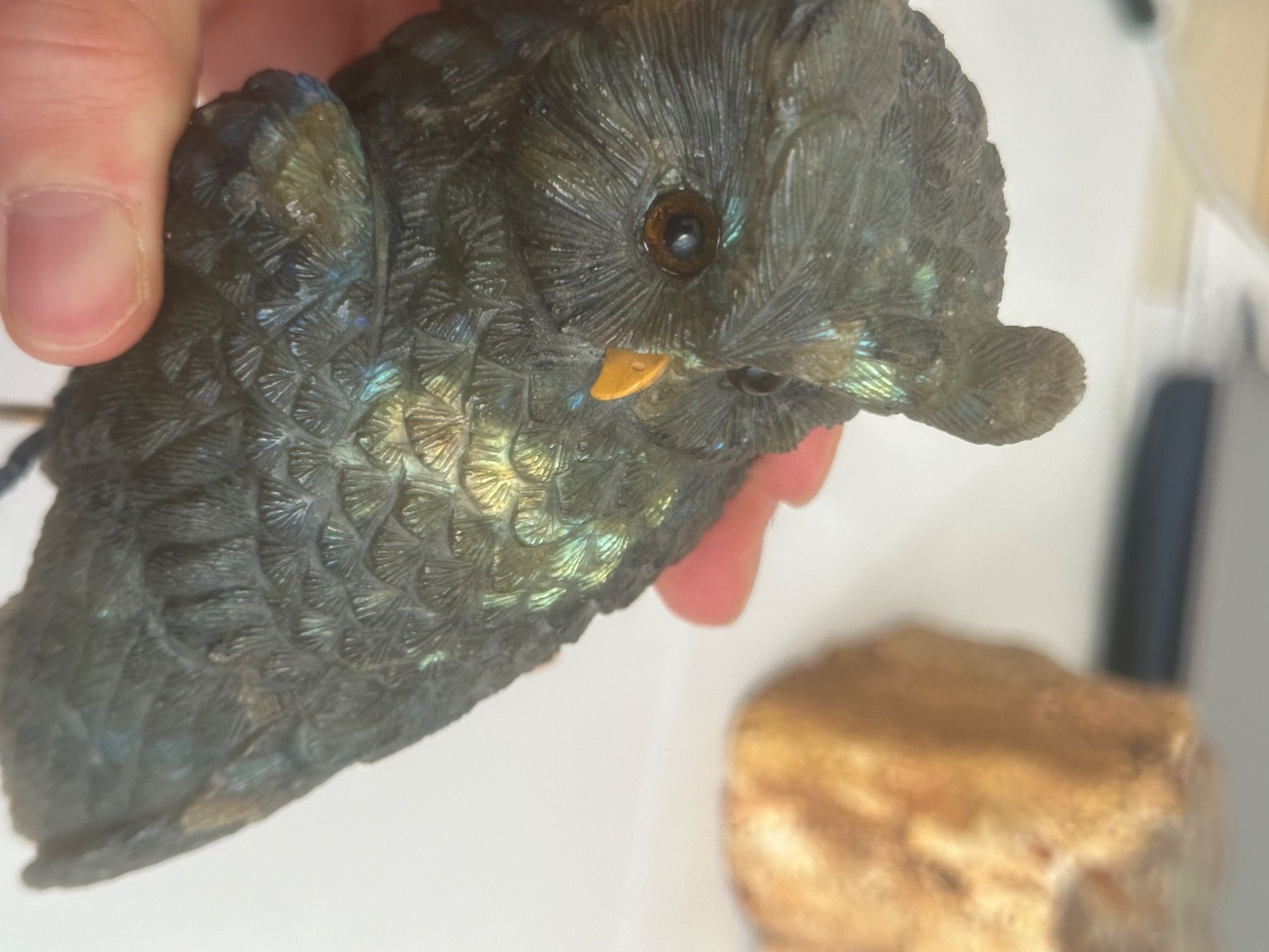 Statuette: Handgeschnitzte Labradorit Eule mit Silberkrallen – Usato da Basel venduto da ari_qn6c 3
