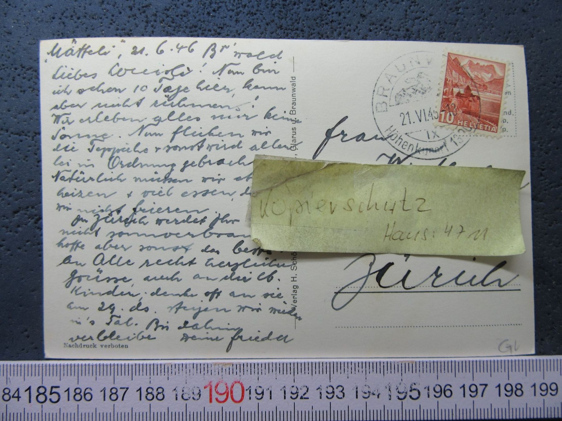 Cartoline postali: BRAUNWALD-ALP KUHERDE 1946 – Usato da Ettingen venduto da Hausi4711 1