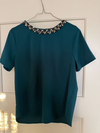 DOROTHY PERKINS Damen Bluse Schmuckkragen Grün Gr. 40