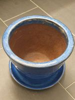 Tontopf mit Unterteller blau