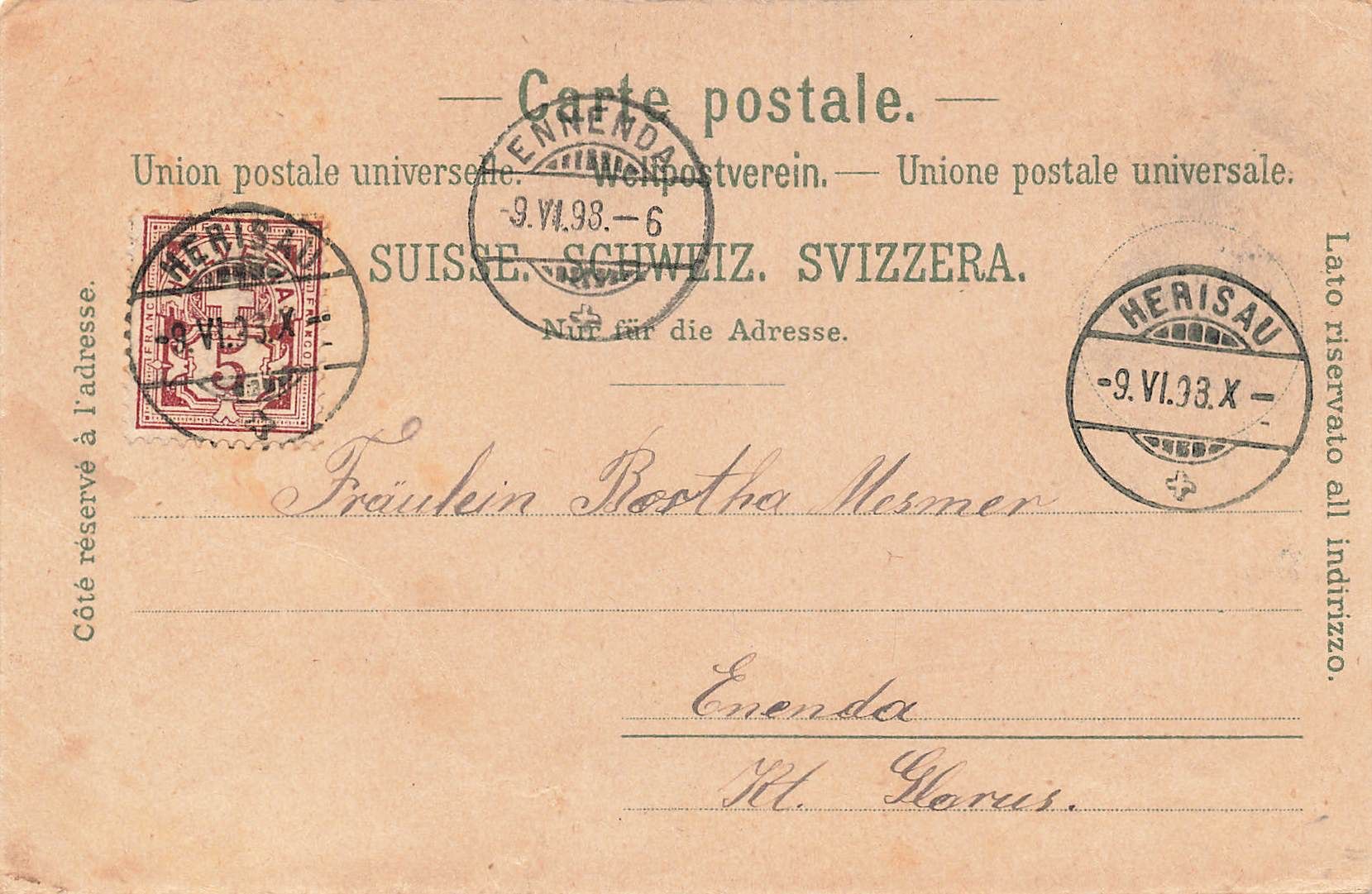 Cartoline postali: Gruss aus Herisau litho 1898 – Usato da Biasca venduto da Blenio71 1