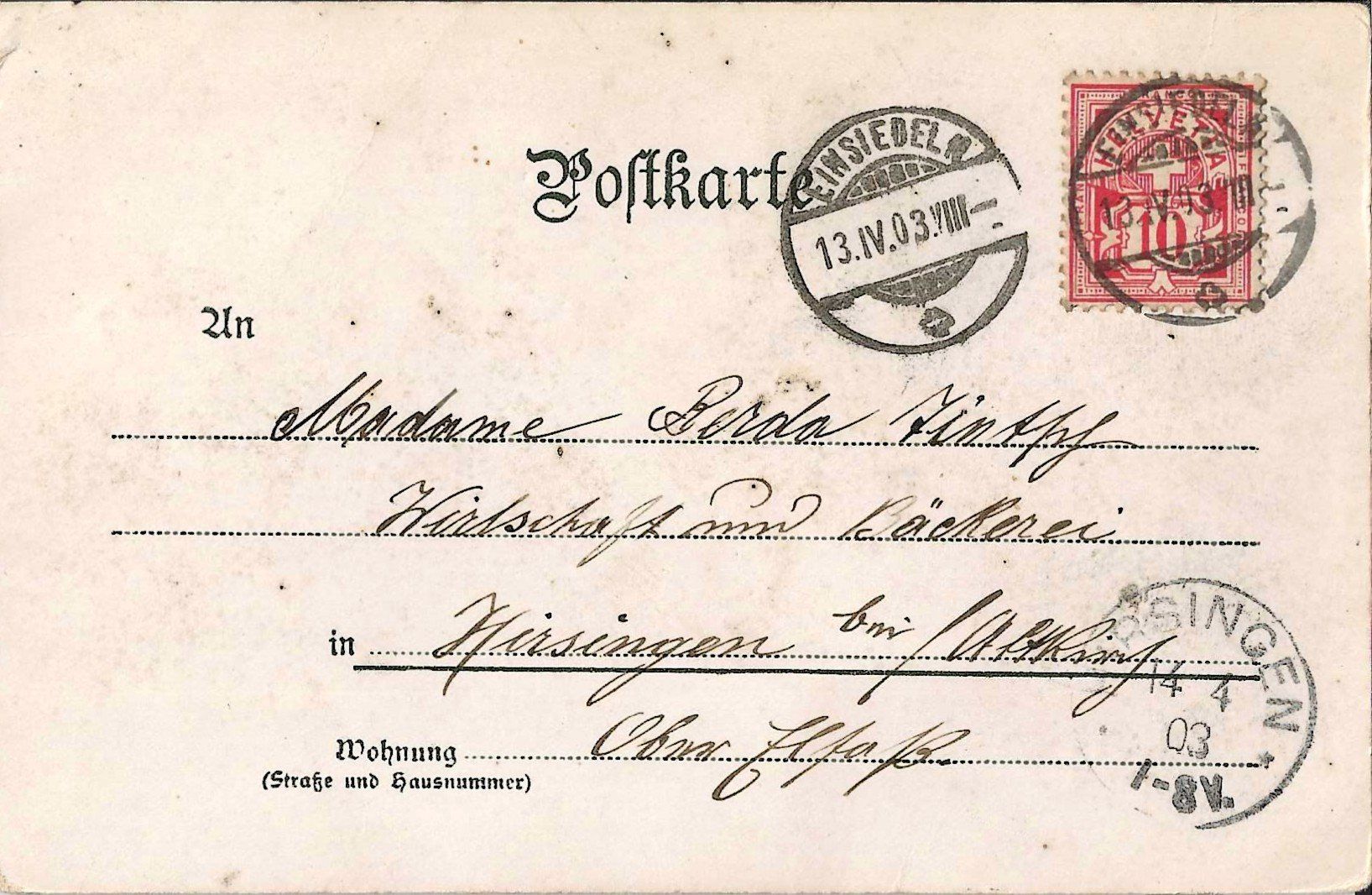 Ansichtskarten: Karte Einsiedeln 1903 – Gebraucht aus Zürich von Philacat11 1