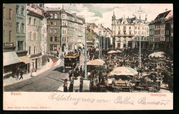 Cartes postales: Relief-AK Basel, Marktplatz mit Strassen – D'occasion à Berlin par bartko-reher