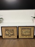 Two Framed Antique Style World Maps, Decorative Prints