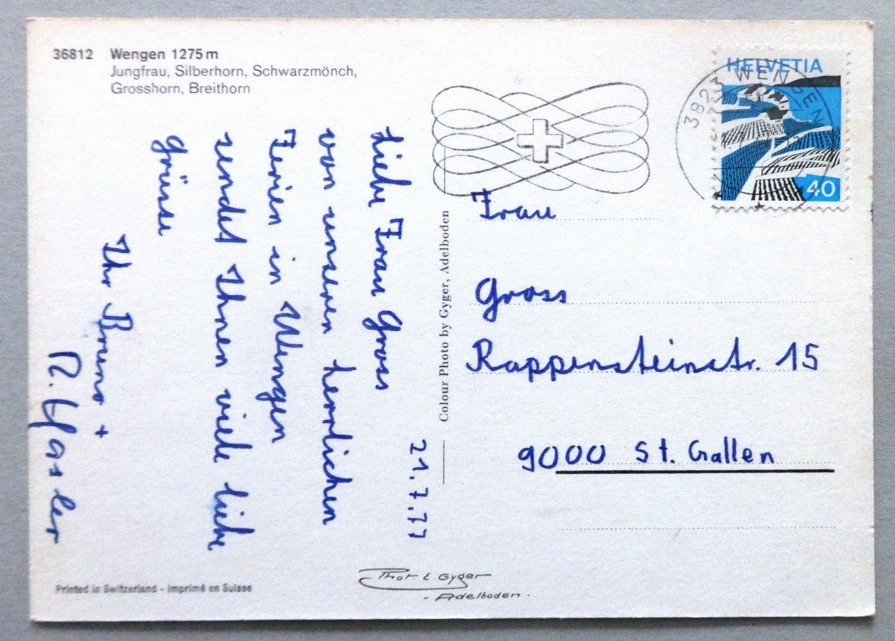 Cartoline postali: Wengen 1275 m – Usato da Fétigny venduto da Billy2miny 1