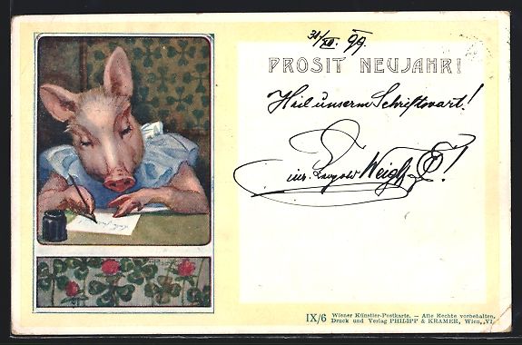 Cartoline postali: Philipp + Kramer Nr. IX /6: Schwein schr – Usato da Berlin venduto da bartko-reher