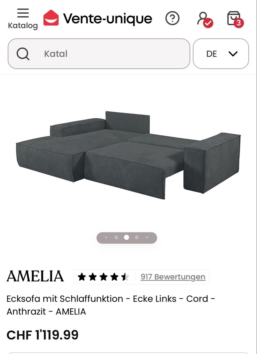 Sofas: Sofa Amelia Anthrazit – D'occasion à Riehen par SarahSorbello93 3
