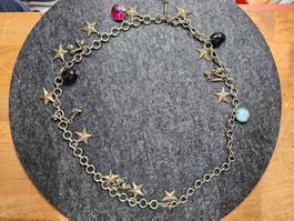 Kette mit Sternen und Steinen Anhänger, Vintage Look