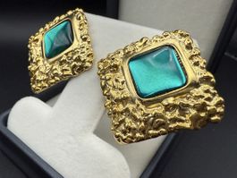Vintage Ohrringe in Goldfarbe und Grün