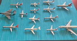 14 Modelflugzeuge Swissair, Pan Am,DH110 Schabak, Dinky toys
