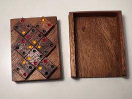 Domino Spiel Puzzle Rätsel Solitär Teak Teakholz Vintage