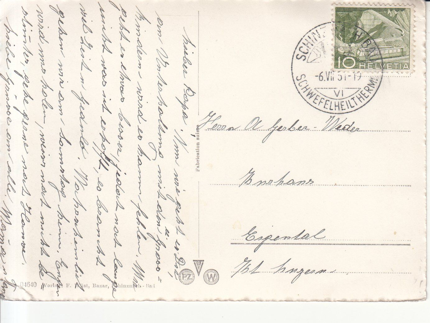 Ansichtskarten: Schinznach 1951 – Gebraucht aus Bürglen TG von StampGraf 1