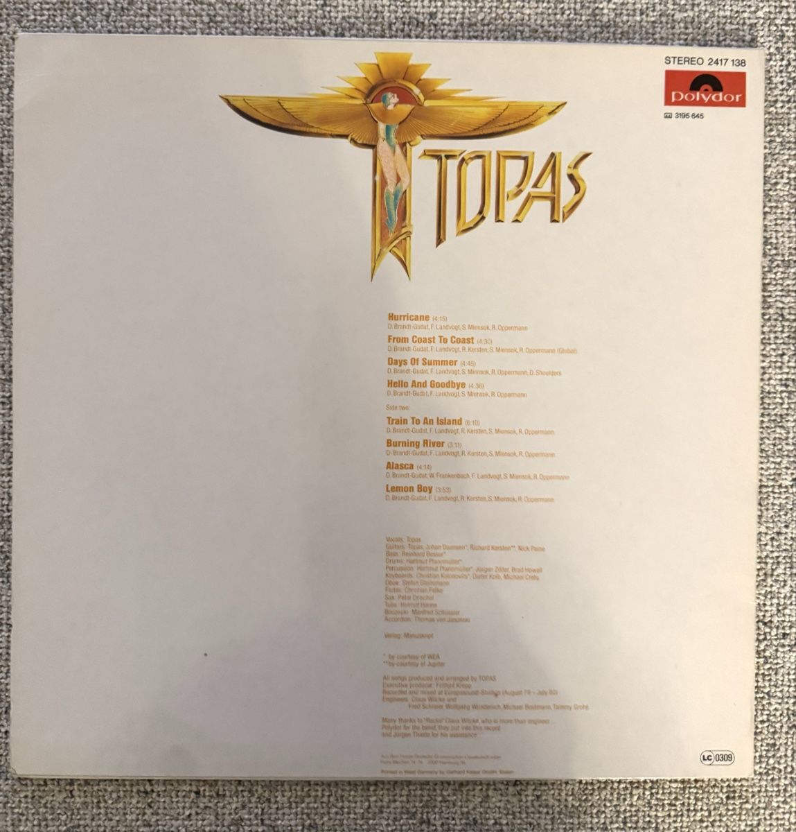 Dischi in vinile: Topas  - Topas - LP - 80s – Usato da Rorbas venduto da BlackstarRecords 1
