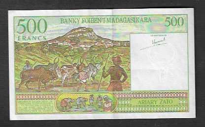 Banconote: Madagascar  500  Francs  Gebraucht schön – Usato da Gordola venduto da coinsandnotes 1