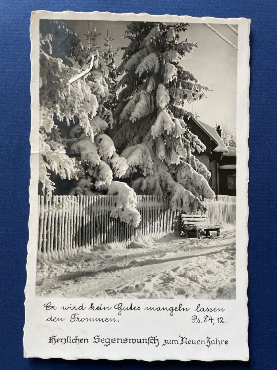 Cartoline postali: Alte Ansichtskarte Neujahr 1934, Winterlandschaft Psalm – Usato da Neuhausen am Rheinfall venduto da Arielle55