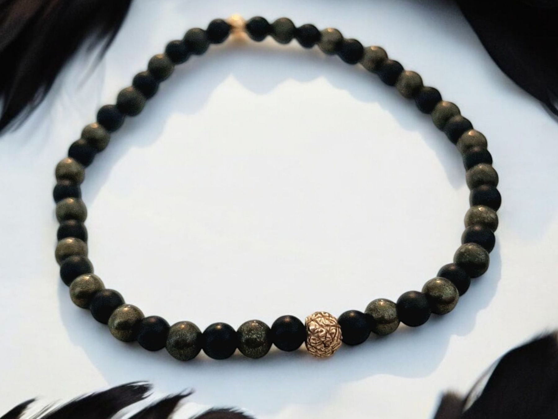 Bracciali & Braccialetti: Armband Schwarzer Turmalin,  Pyrit, Goldbronze – Nuovo e nell'imballaggio originale da Aarau venduto da Schmuckhoehle_MD 4