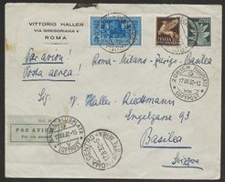 Flugpost Schweiz 1932 Rom Mailand Zürich Basel Luftpost