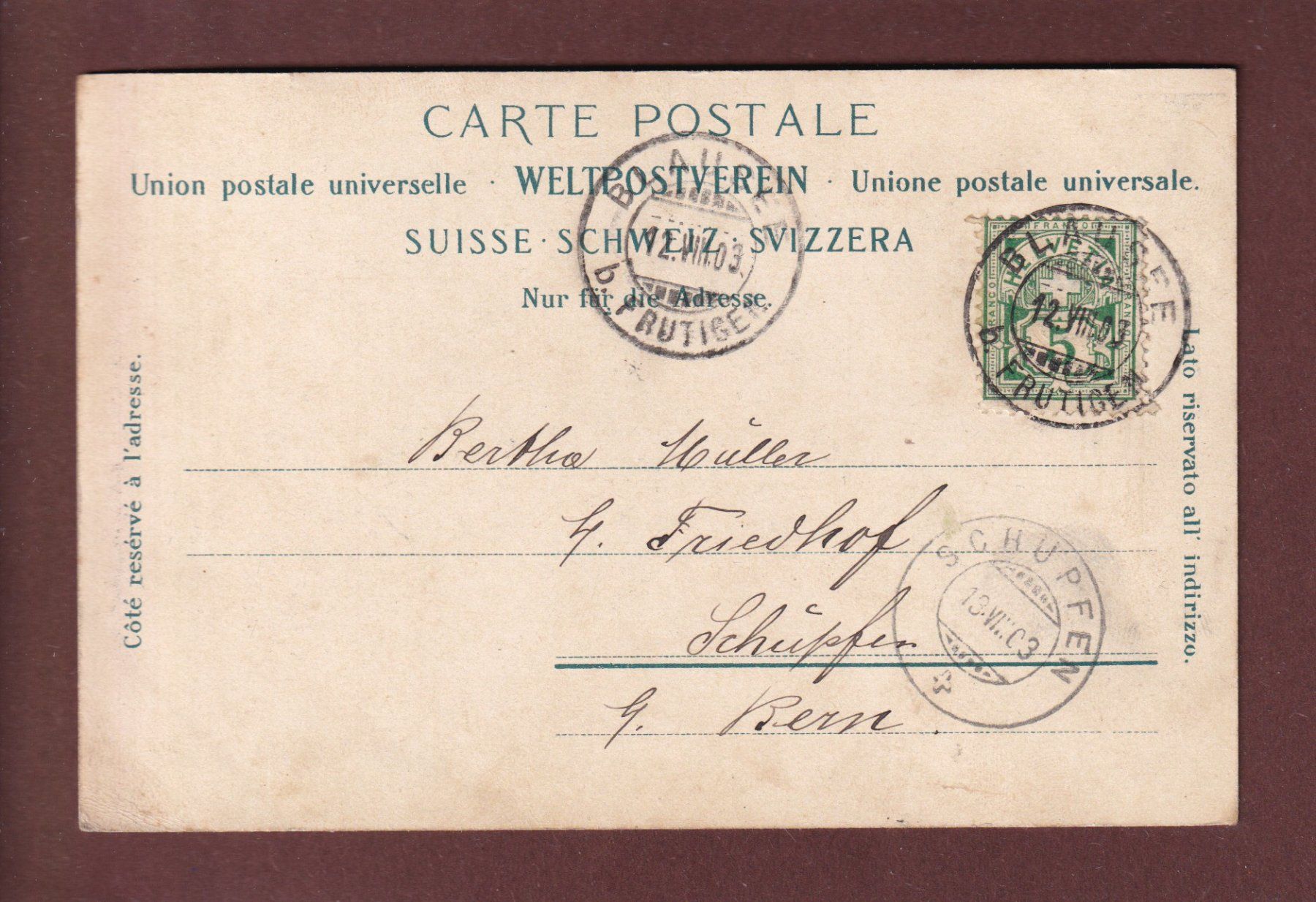 Cartoline postali: Pension BLAUSEE - 1903 – Usato da Pully venduto da nicecards 1