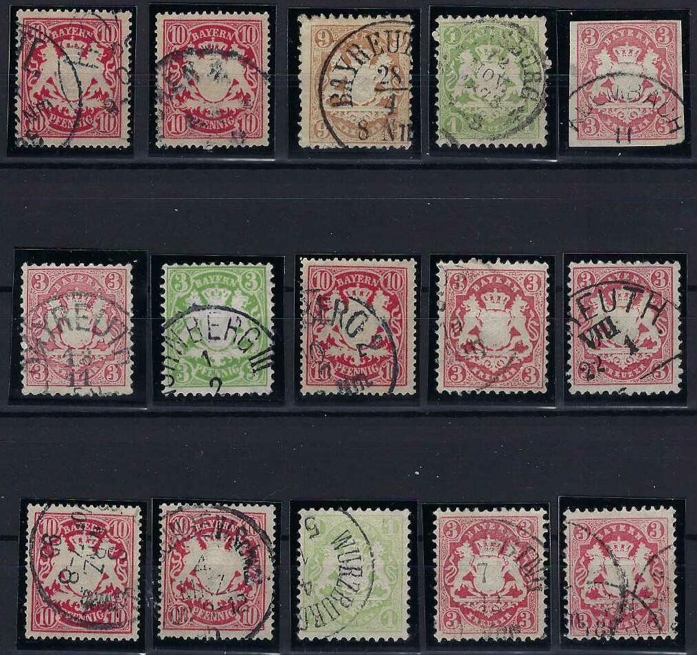 Tous les timbres: Bayern Wappen ca.1880 saubere Werte gest. – D'occasion à Hitzkirch par walti1959