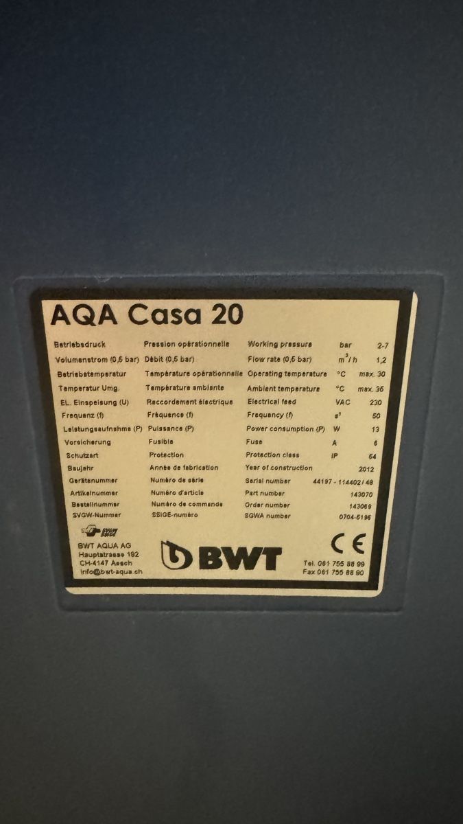 Sanitari: Wasserenthärtungsanlage BWT AQA Casa 20 – Usato da Stadel venduto da TheGeneral 1